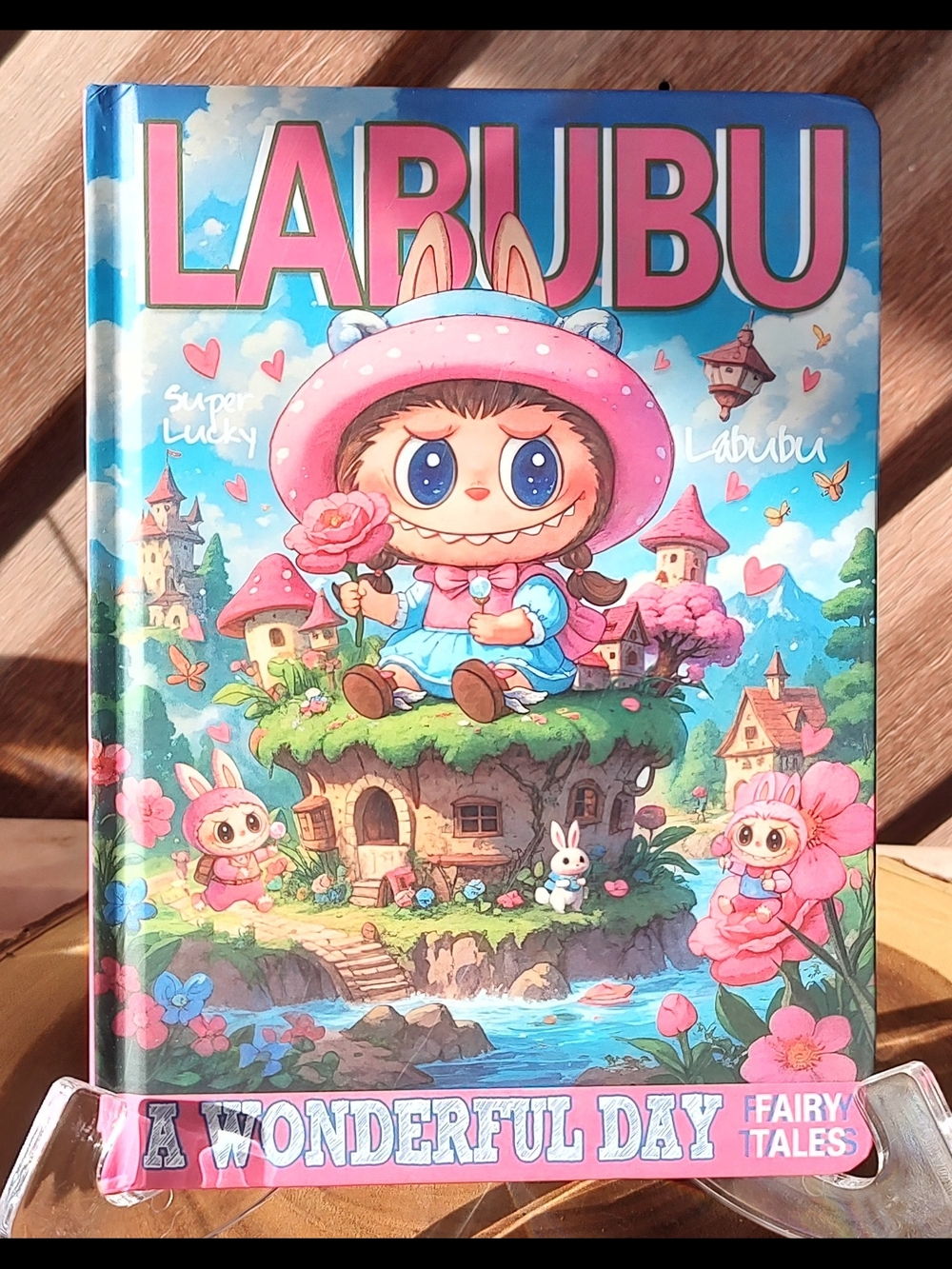 Labubu Pink Illustrated Hardcover Notebook - A Wonderful Day